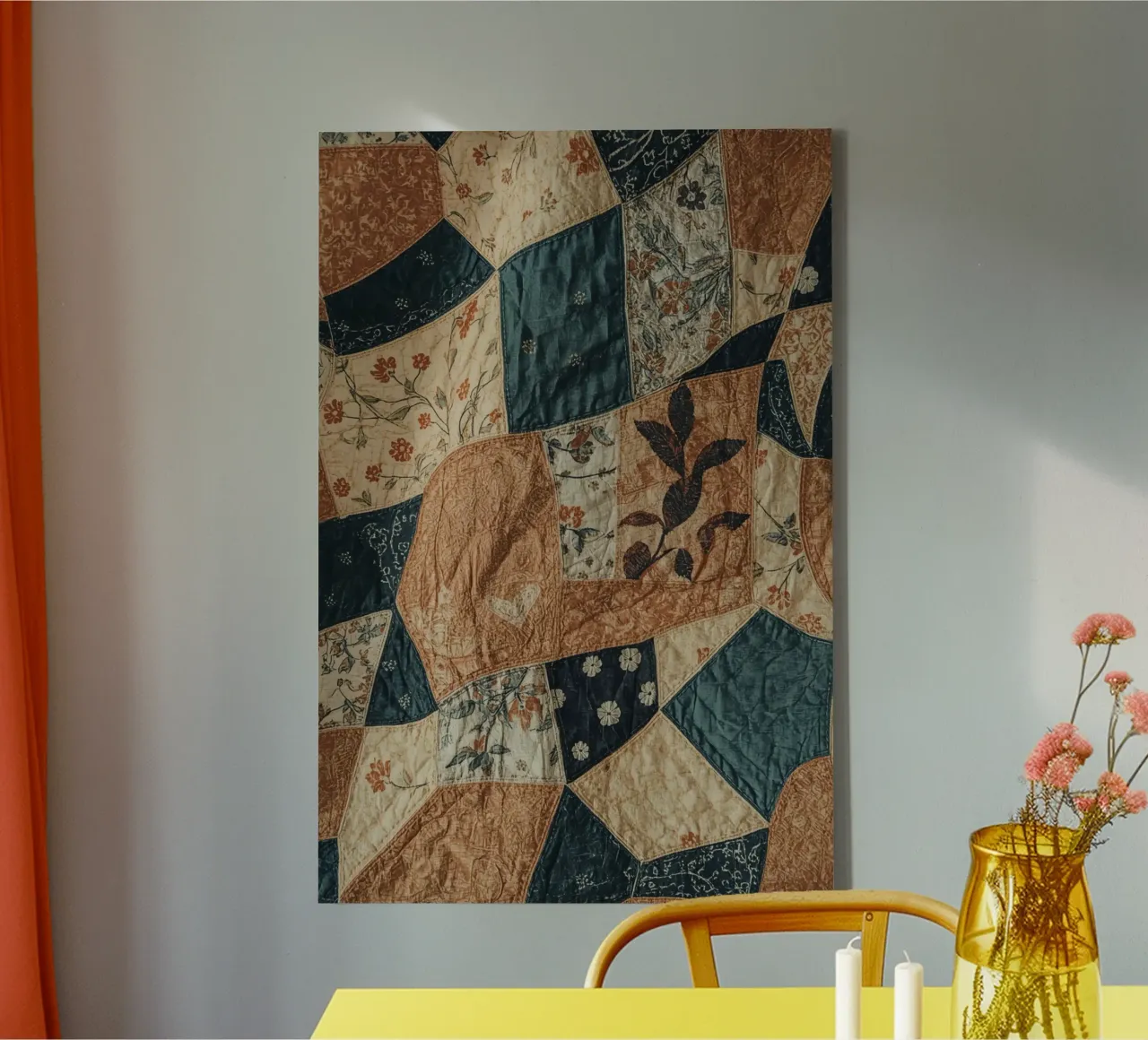 Patchwork quilt met bloem- en abstracte patronen canvas van DesignDoodle