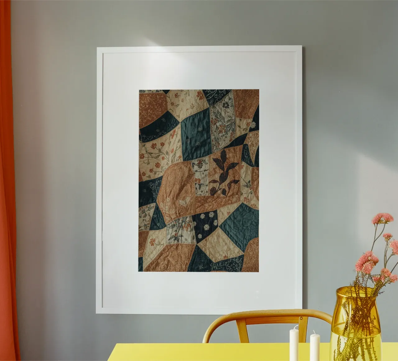 Patchwork Quilt with Floral and Abstract Patterns poster by DesignDoodle
