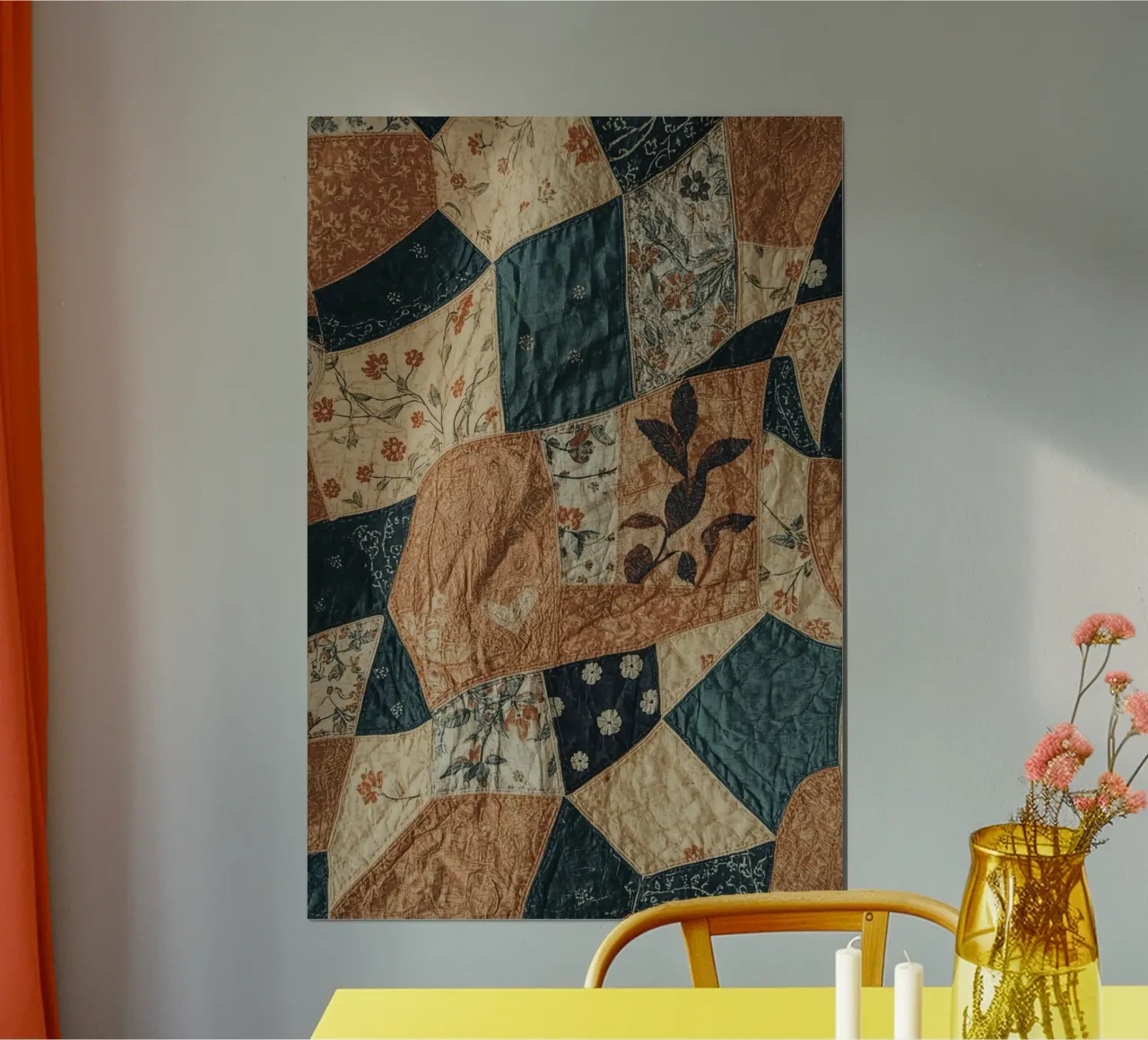 Patchwork Quilt with Floral and Abstract Patterns poster by DesignDoodle