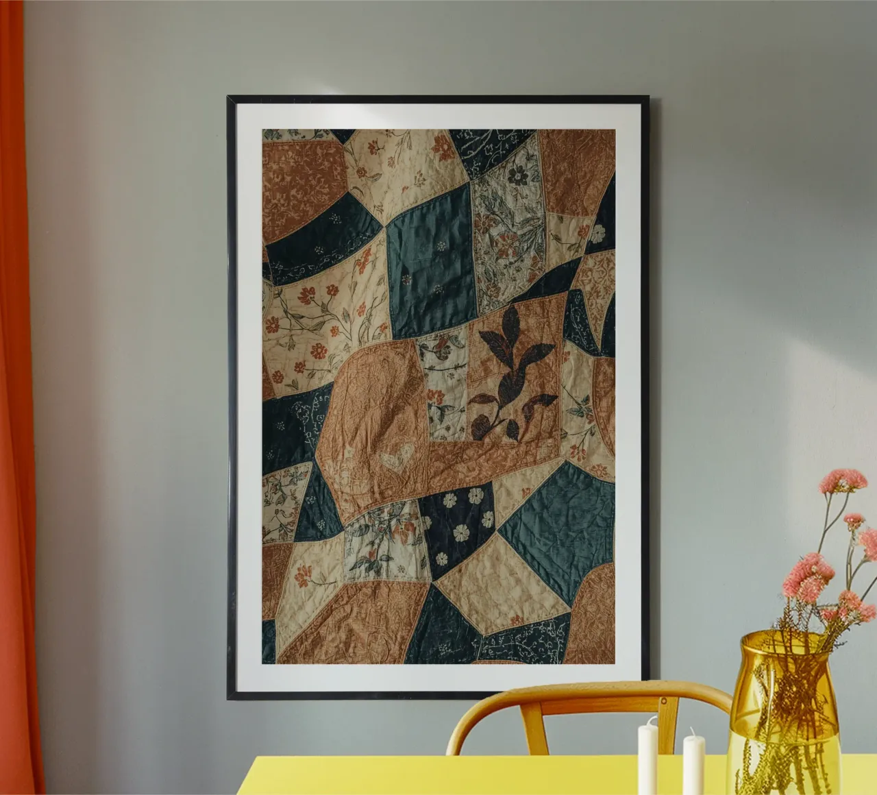 Patchwork Quilt with Floral and Abstract Patterns poster by DesignDoodle