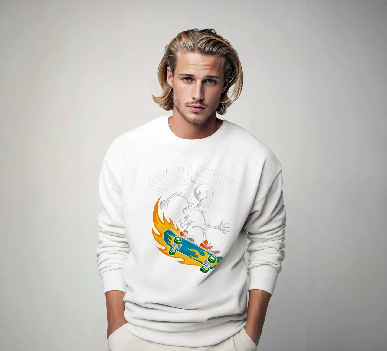 Skullin' It - Squelette Skateur en Feu felpa da Plain Thoughts