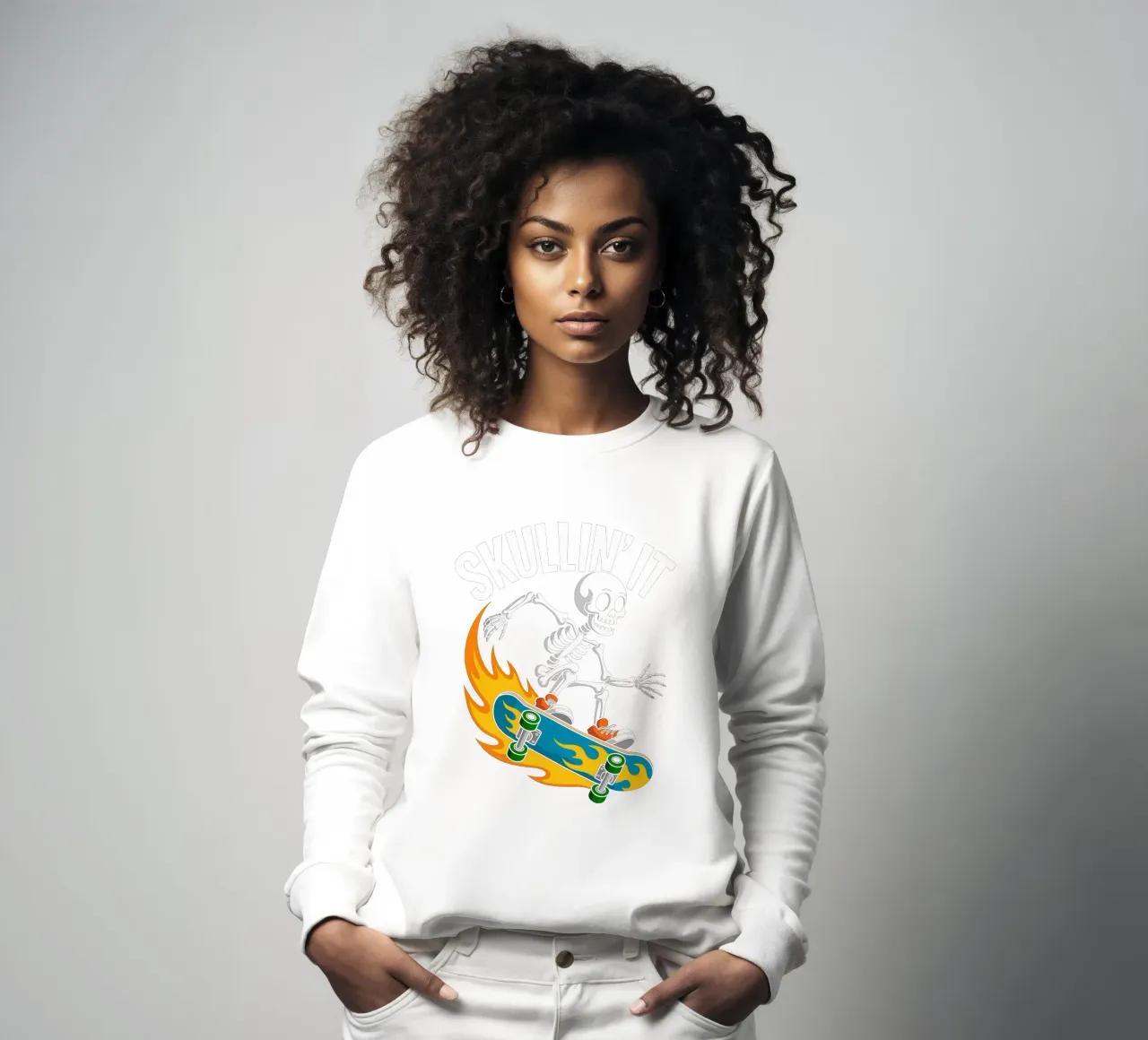 Skullin' It - Squelette Skateur en Feu felpa da Plain Thoughts