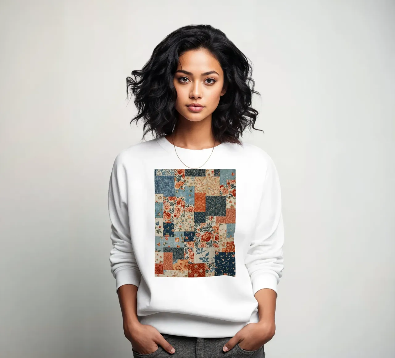 Trapunta patchwork con motivi floreali e geometrici felpa da DesignDoodle
