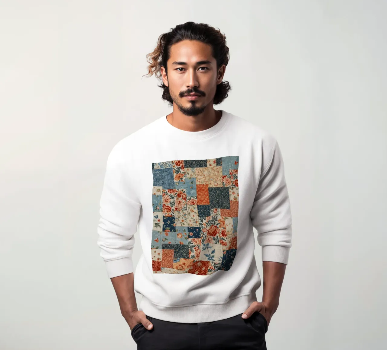 Trapunta patchwork con motivi floreali e geometrici felpa da DesignDoodle