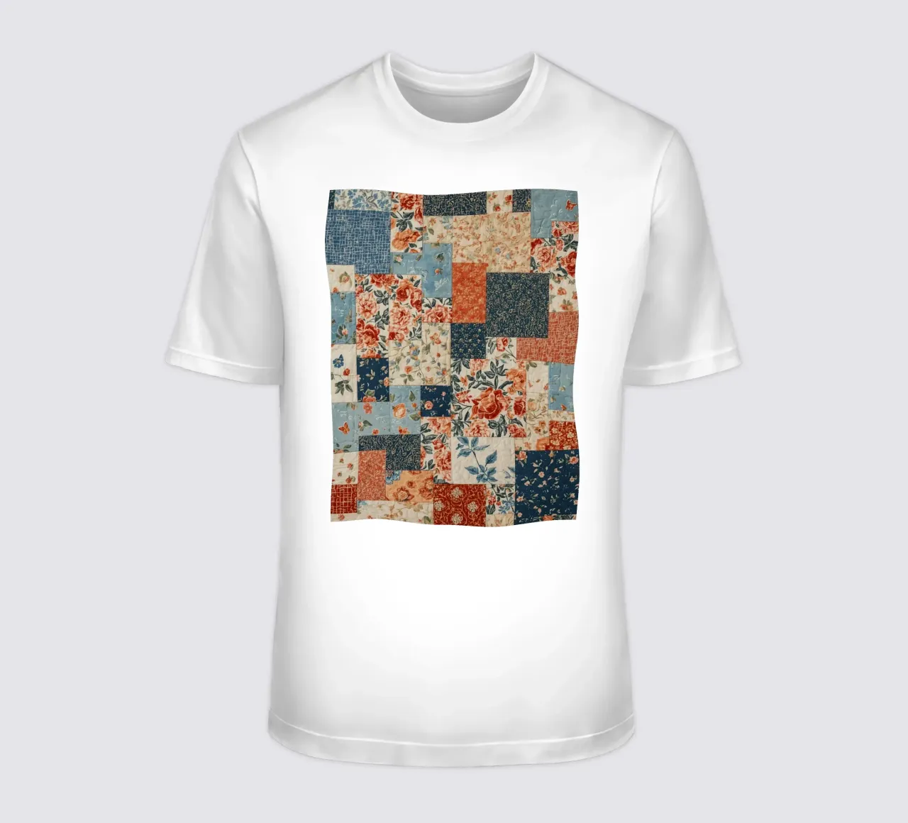 Patchwork Quilt with Floral and Geometric Patterns t-shirt by DesignDoodle