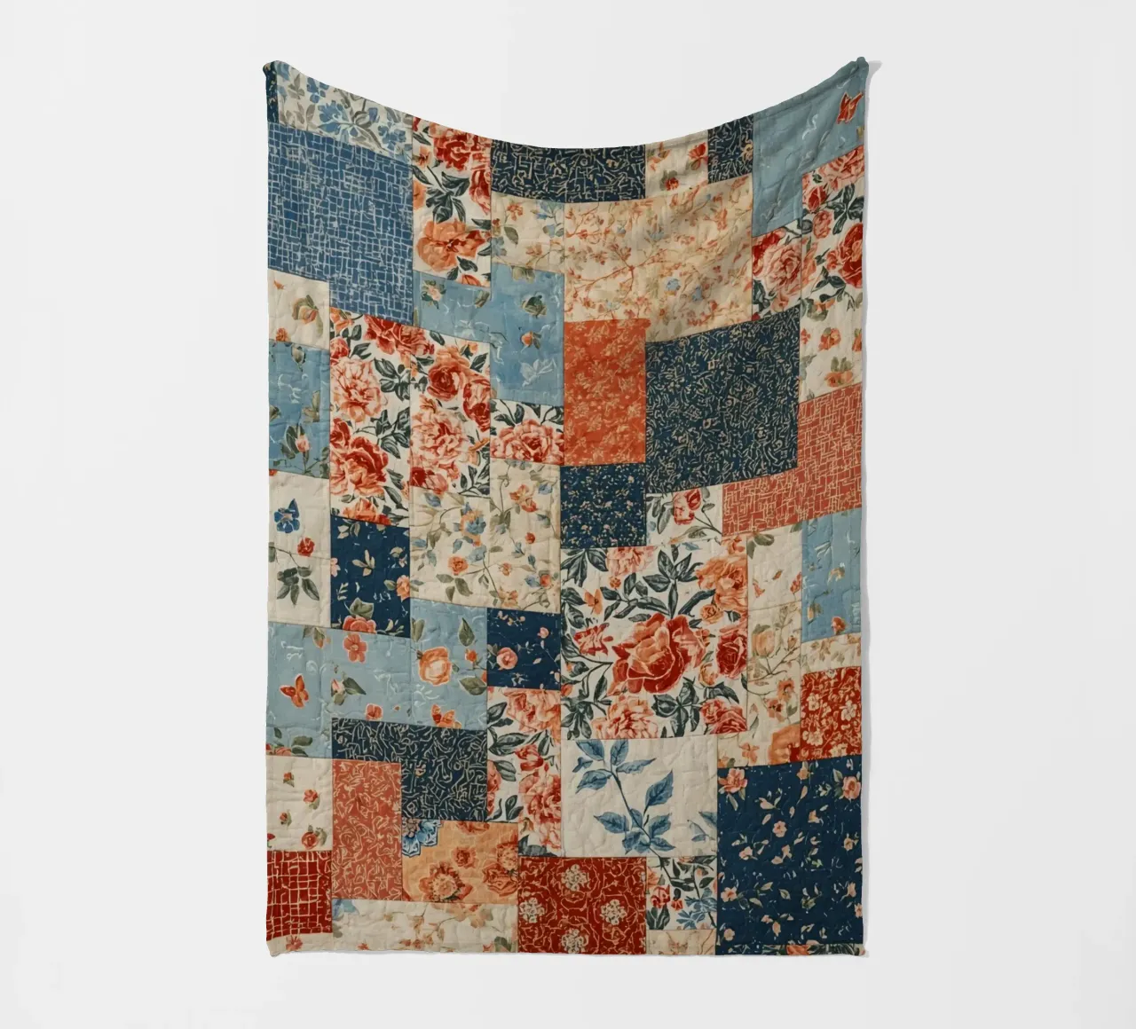 Patchwork Quilt with Floral and Geometric Patterns fleece blanket by DesignDoodle