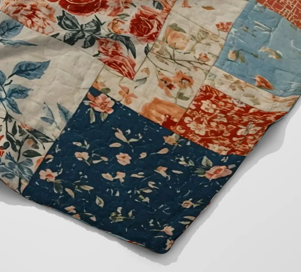 Patchwork Quilt with Floral and Geometric Patterns fleece blanket by DesignDoodle