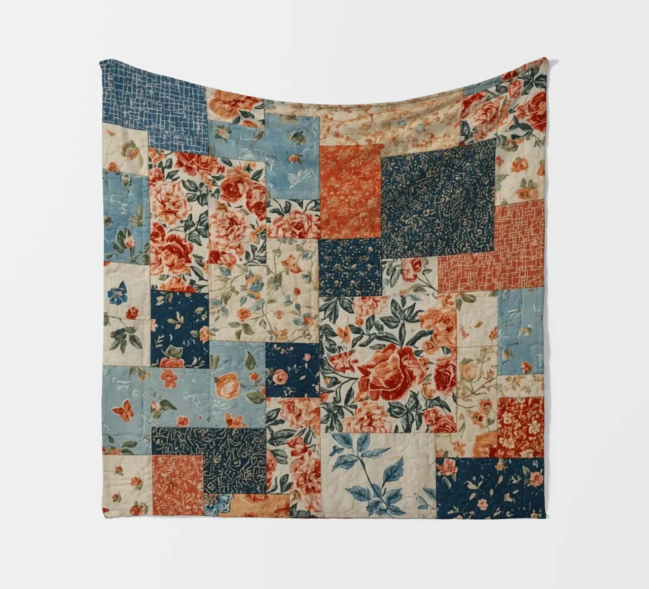Patchwork Quilt with Floral and Geometric Patterns fleece blanket by DesignDoodle