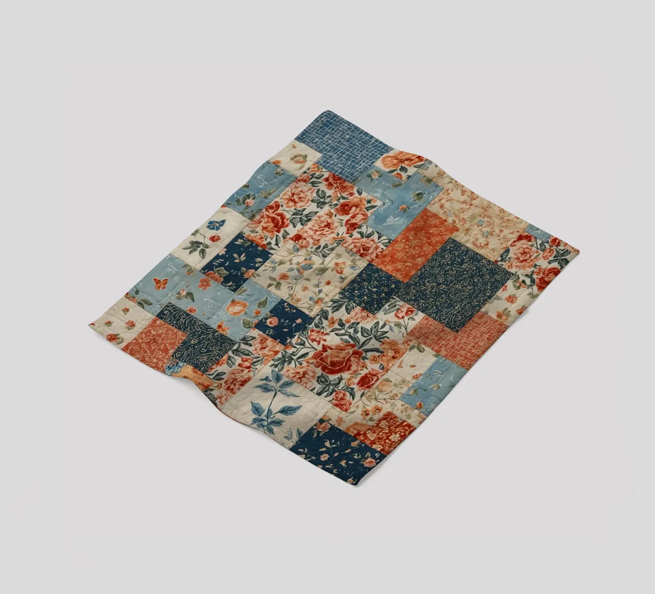 Patchwork Quilt with Floral and Geometric Patterns fleece blanket by DesignDoodle