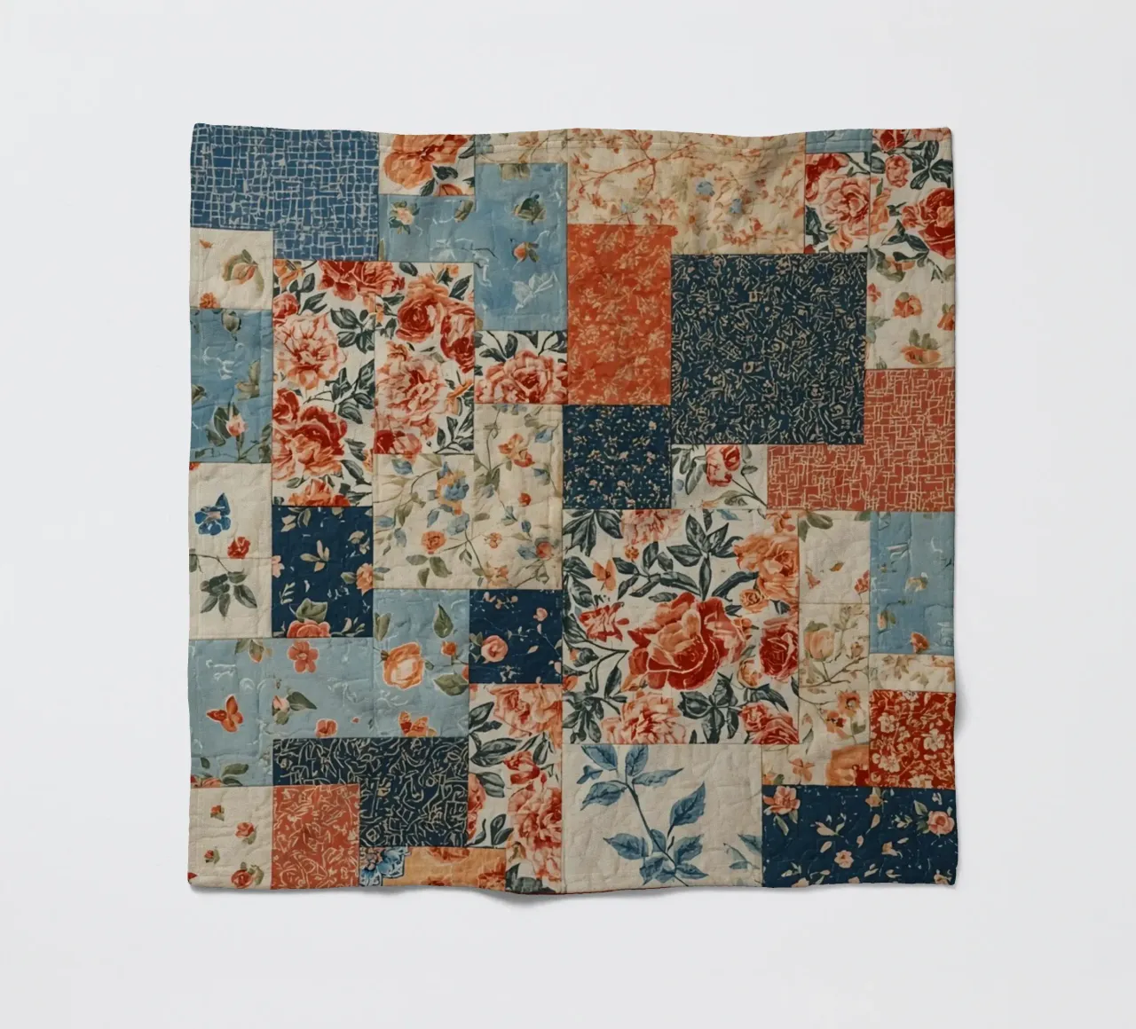 Patchwork Quilt with Floral and Geometric Patterns fleece blanket by DesignDoodle