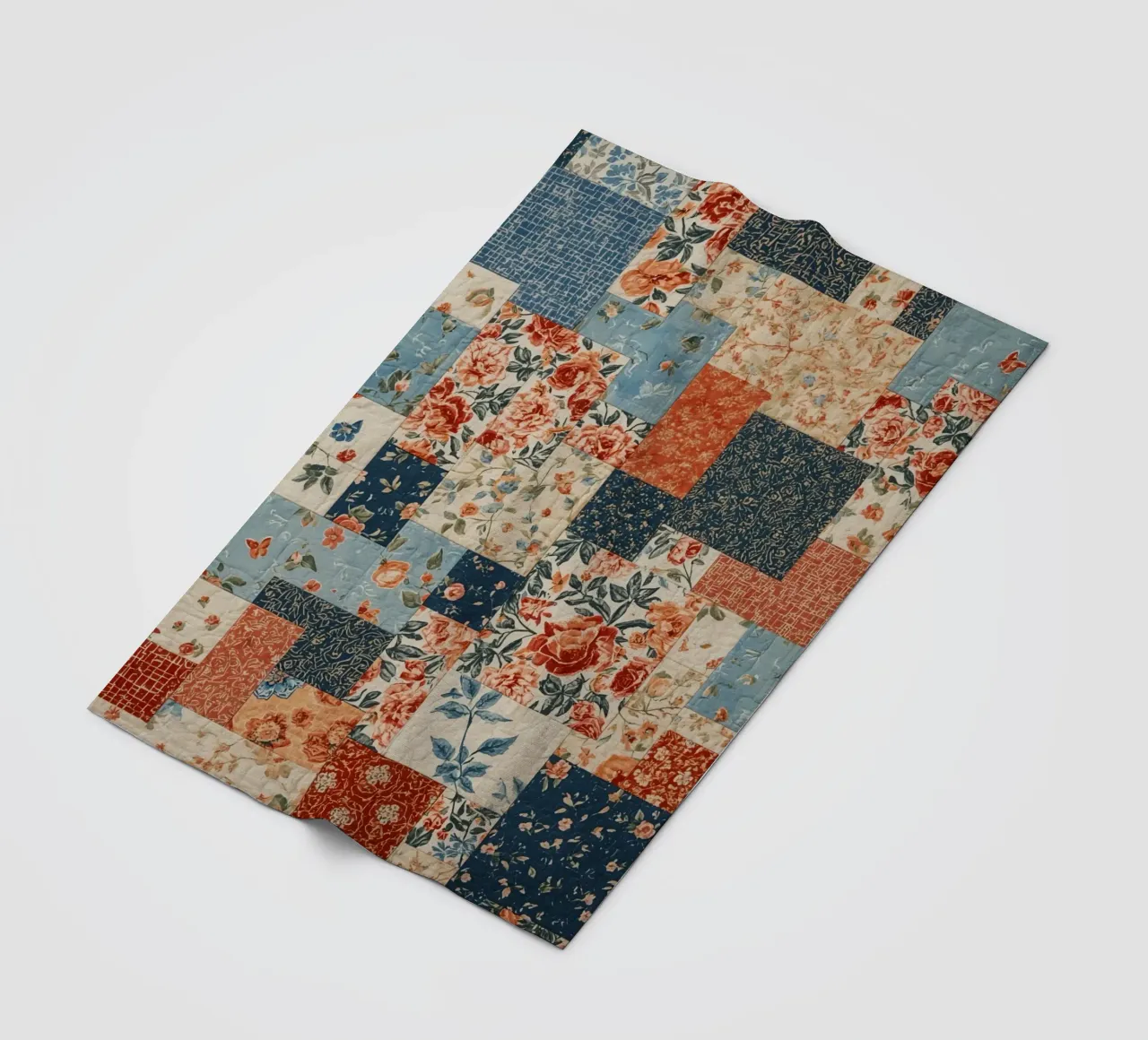 Patchwork Quilt with Floral and Geometric Patterns fleece blanket by DesignDoodle