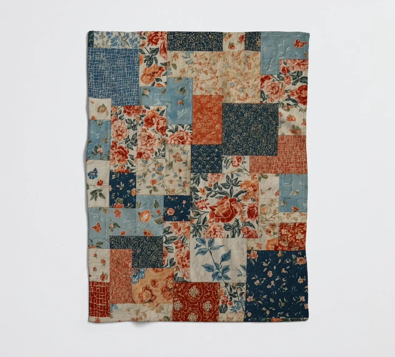 Patchwork Quilt with Floral and Geometric Patterns fleece blanket by DesignDoodle