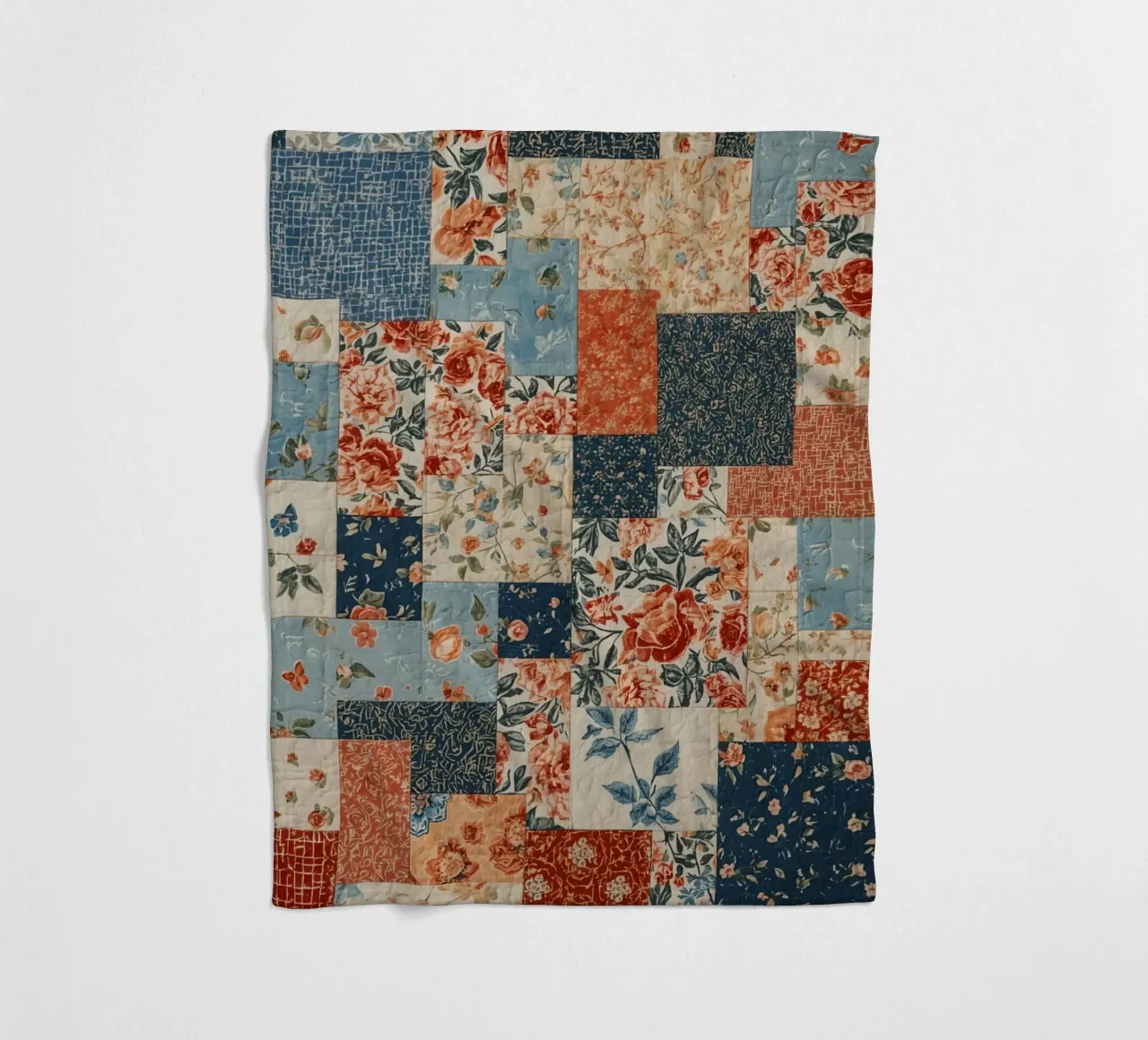 Patchwork Quilt with Floral and Geometric Patterns fleece blanket by DesignDoodle
