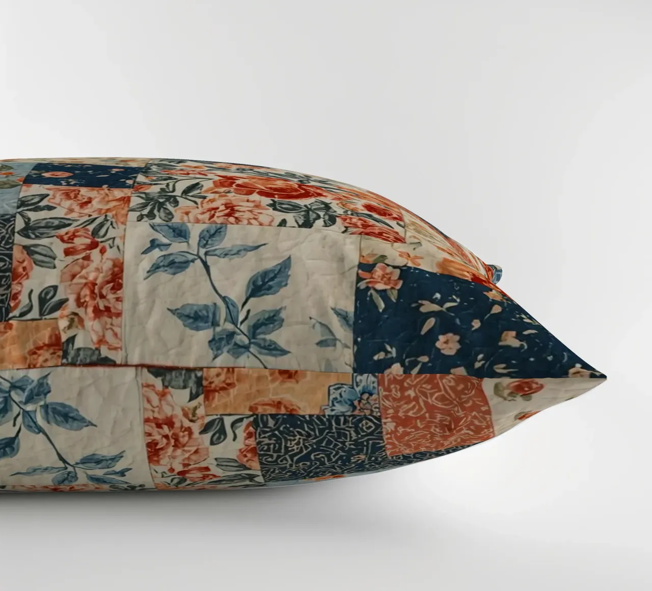 Patchwork Quilt with Floral and Geometric Patterns decorative cushion by DesignDoodle