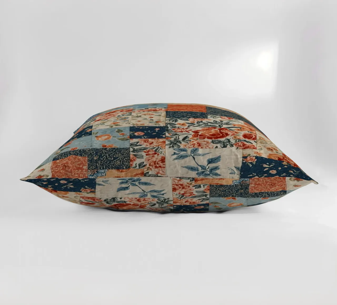 Patchwork Quilt with Floral and Geometric Patterns decorative cushion by DesignDoodle
