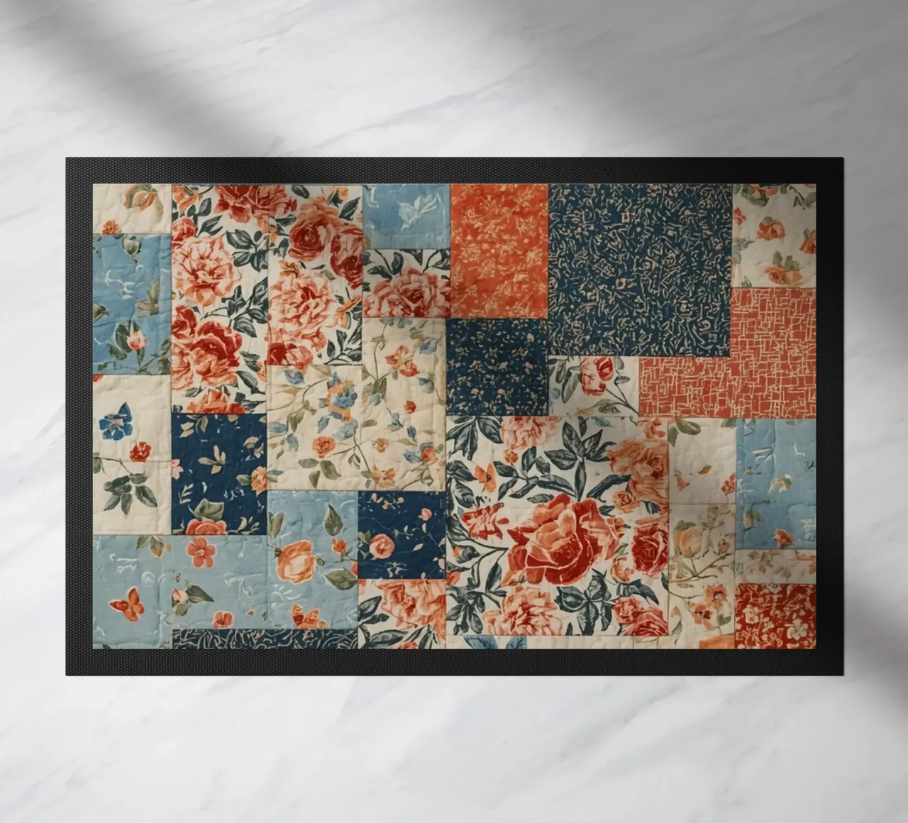 Patchwork Quilt with Floral and Geometric Patterns doormat by DesignDoodle