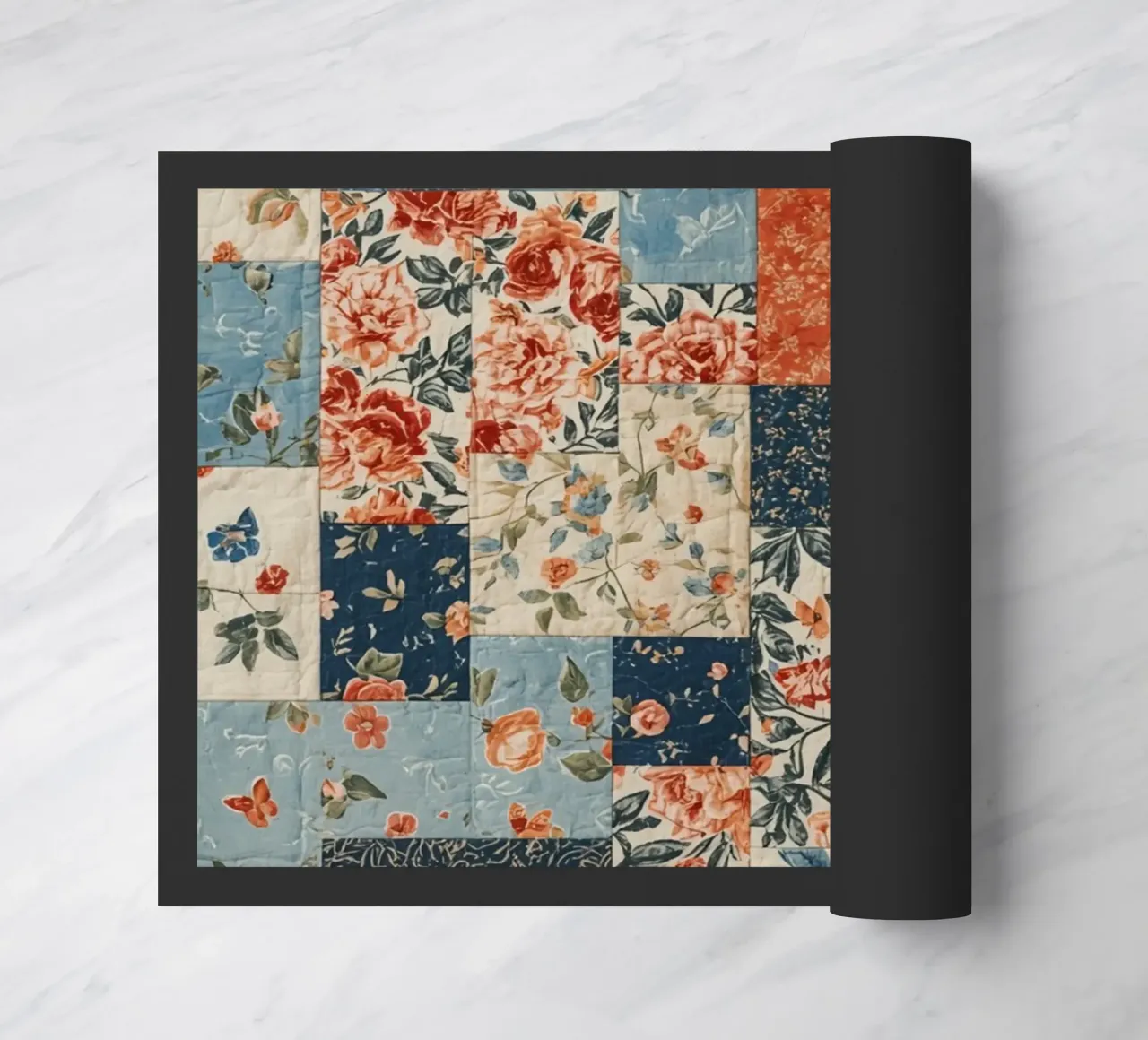 Patchwork Quilt with Floral and Geometric Patterns doormat by DesignDoodle