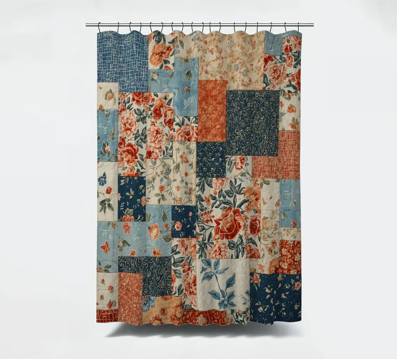 Patchwork Quilt with Floral and Geometric Patterns shower curtain by DesignDoodle