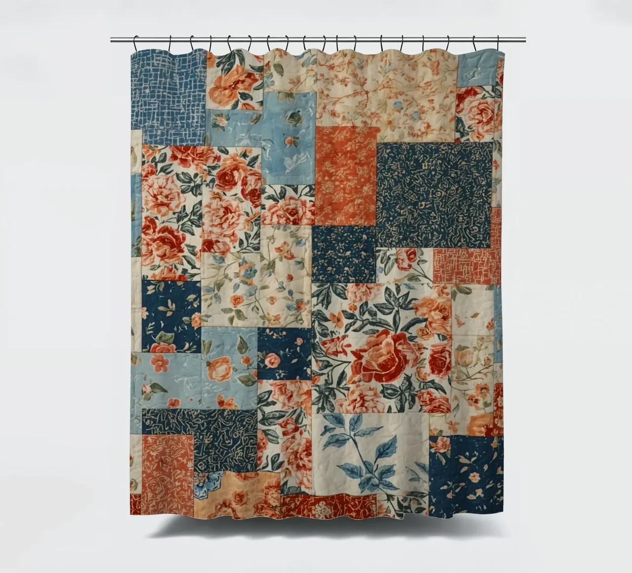 Patchwork Quilt with Floral and Geometric Patterns shower curtain by DesignDoodle