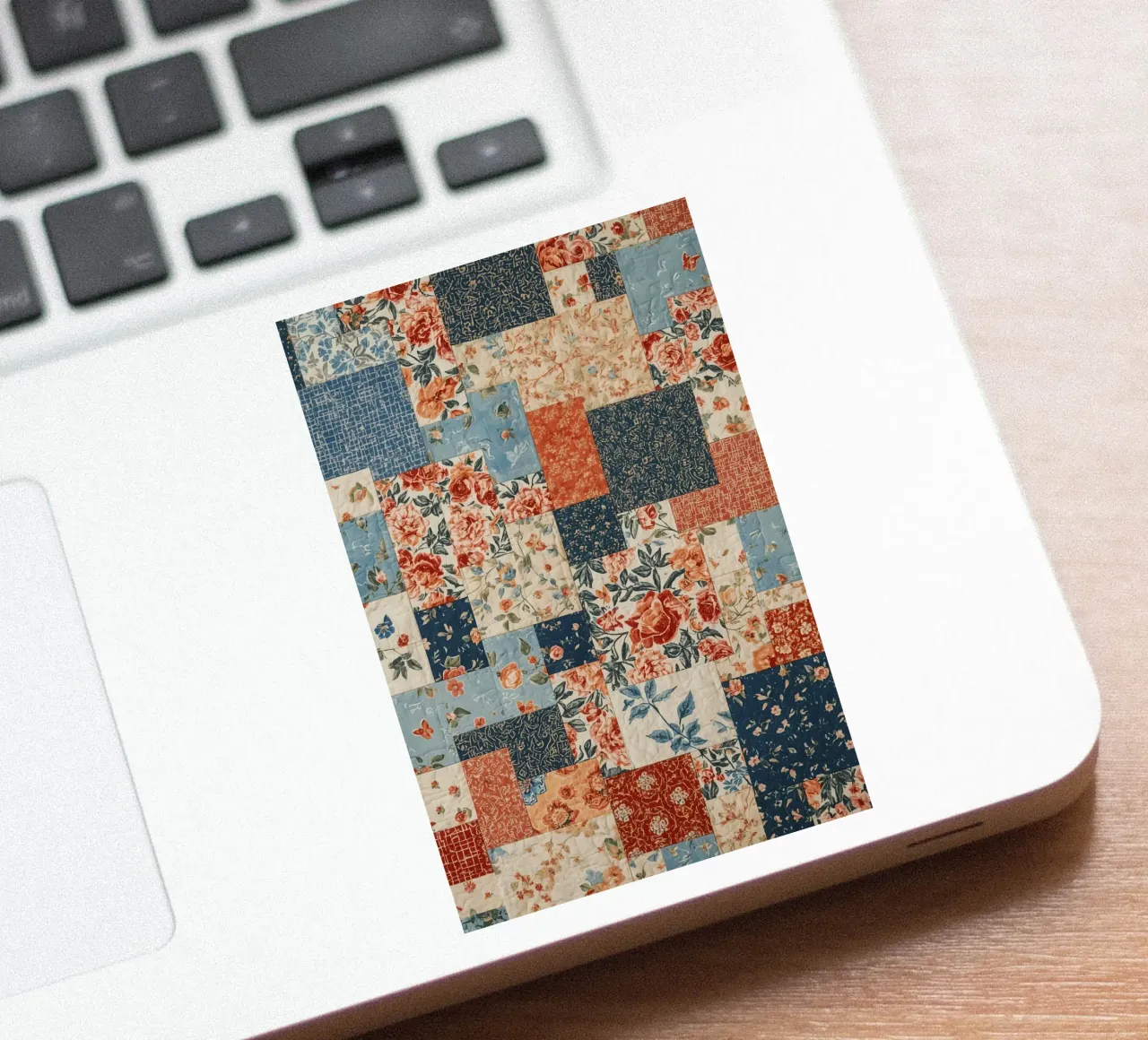 Patchwork Quilt with Floral and Geometric Patterns sticker by DesignDoodle