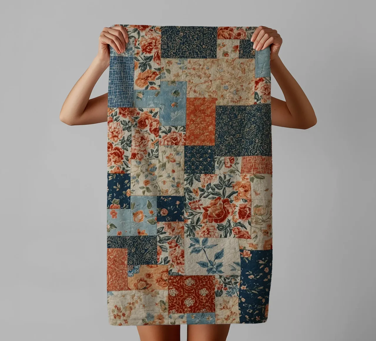 Patchwork Quilt with Floral and Geometric Patterns towel by DesignDoodle
