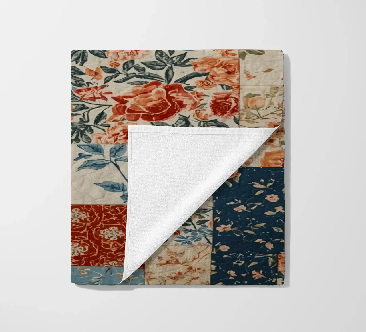 Patchwork Quilt with Floral and Geometric Patterns beach towel by DesignDoodle