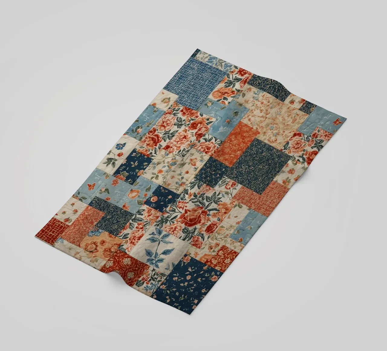 Patchwork Quilt with Floral and Geometric Patterns beach towel by DesignDoodle