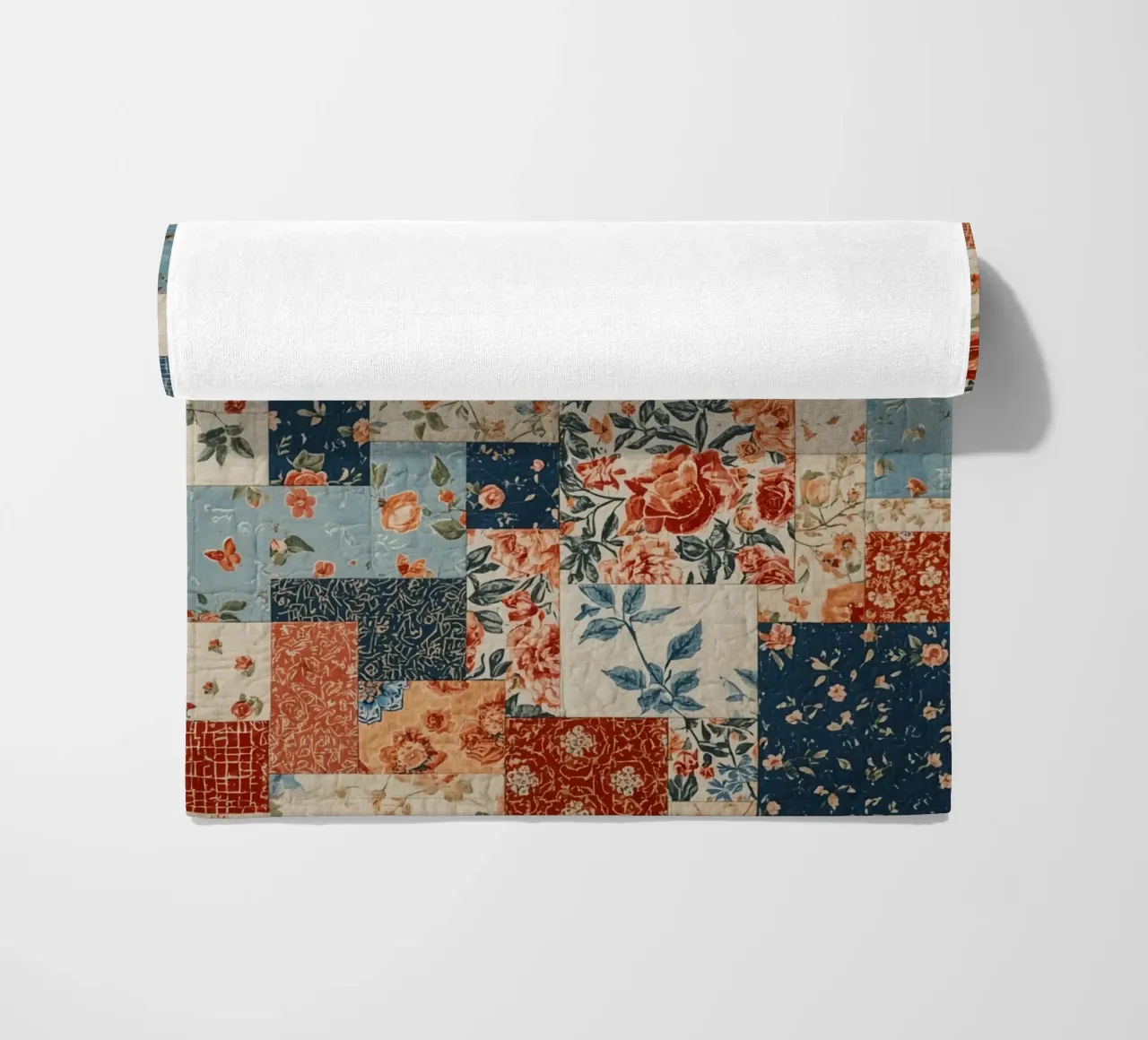 Patchwork Quilt with Floral and Geometric Patterns beach towel by DesignDoodle