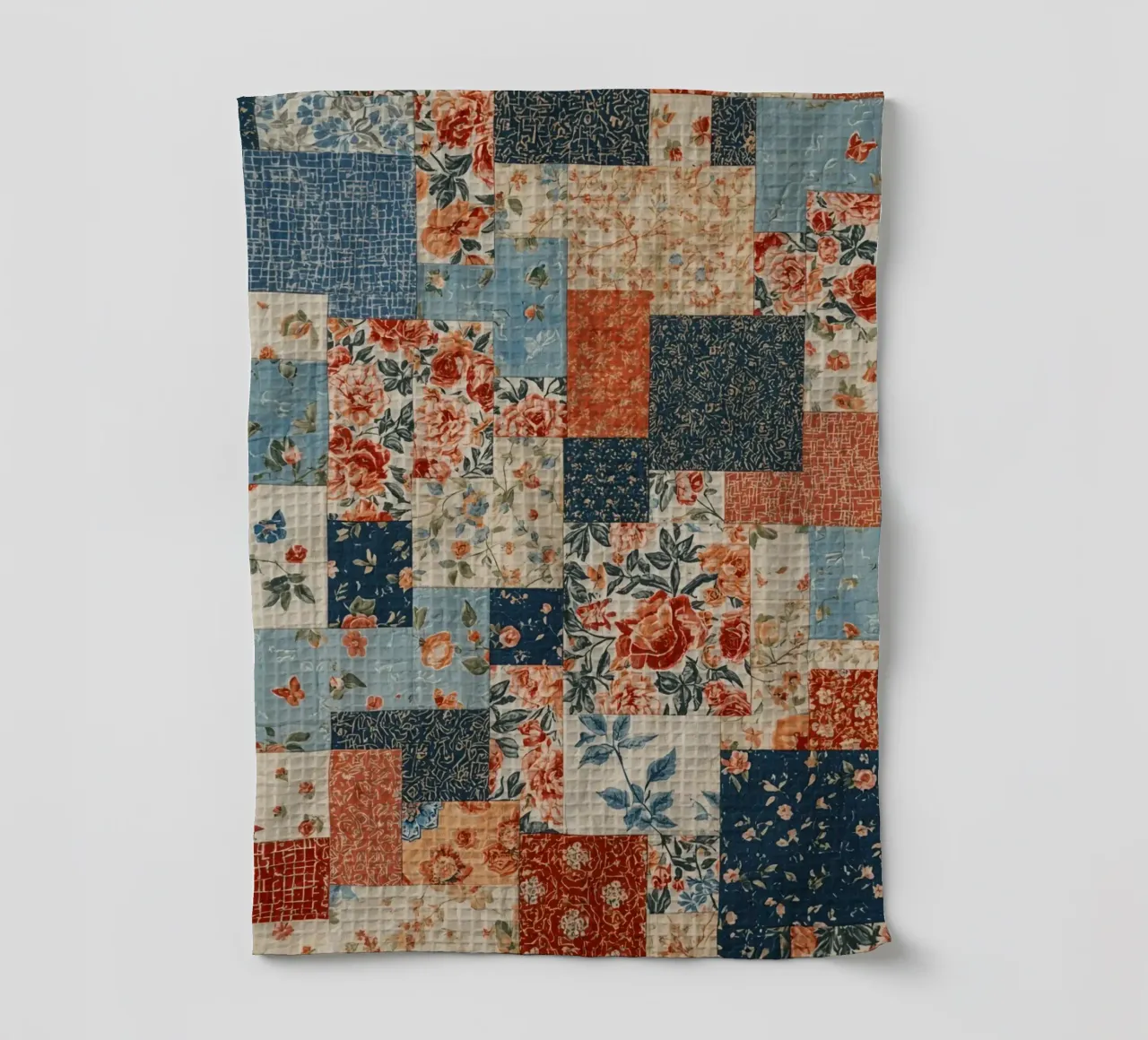 Patchwork Quilt with Floral and Geometric Patterns tea towel by DesignDoodle