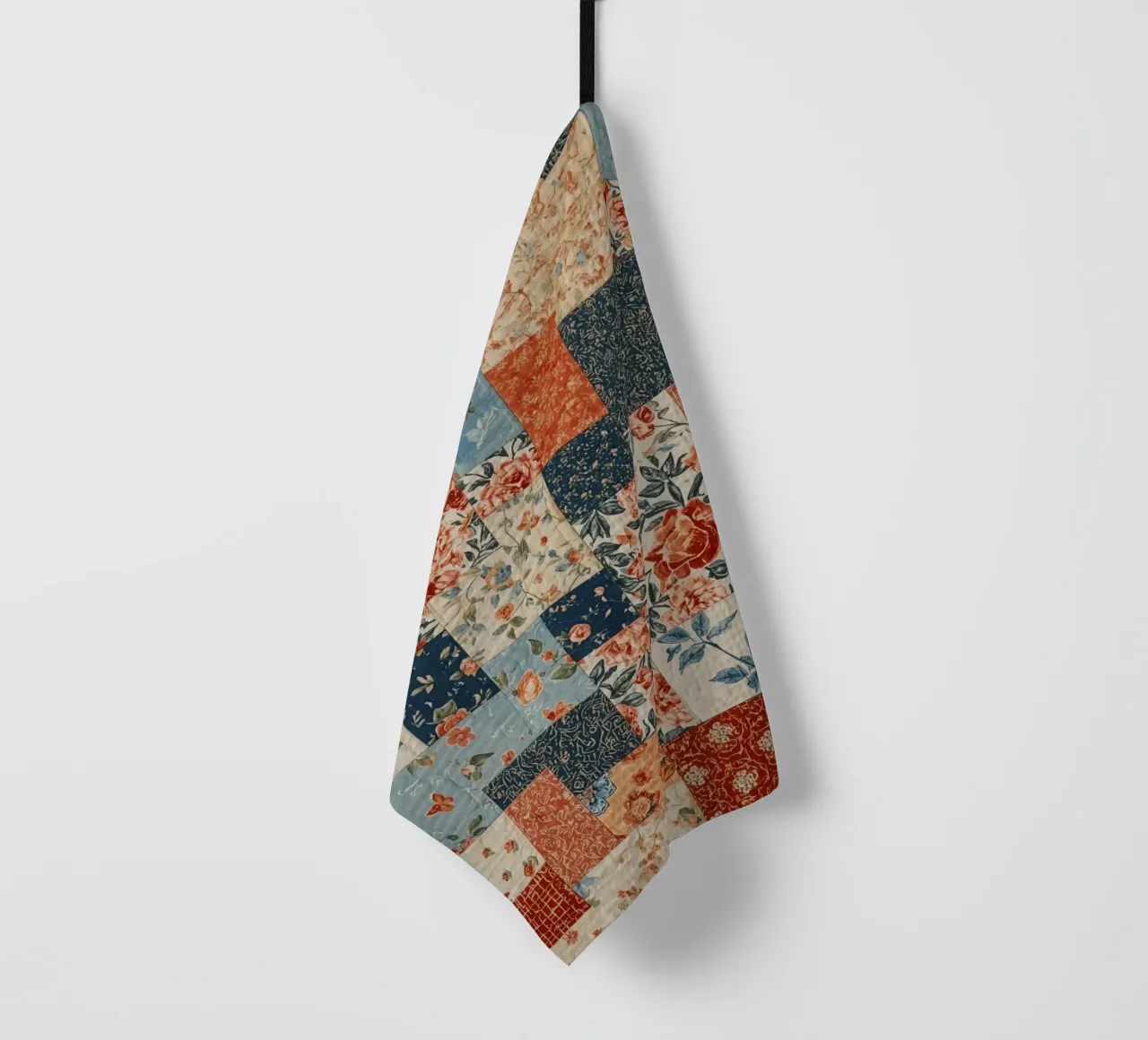 Patchwork Quilt with Floral and Geometric Patterns tea towel by DesignDoodle