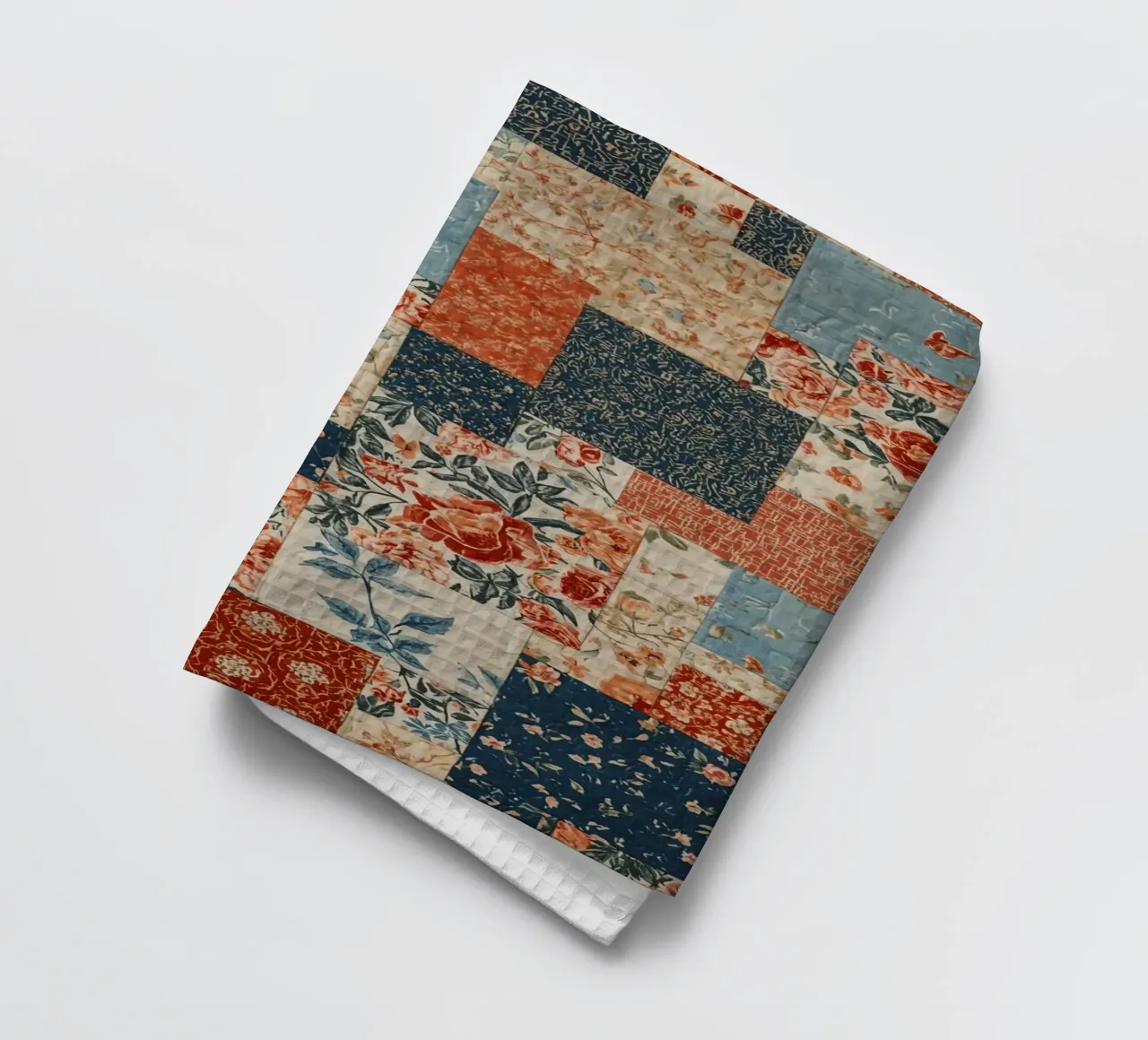 Patchwork Quilt with Floral and Geometric Patterns tea towel by DesignDoodle