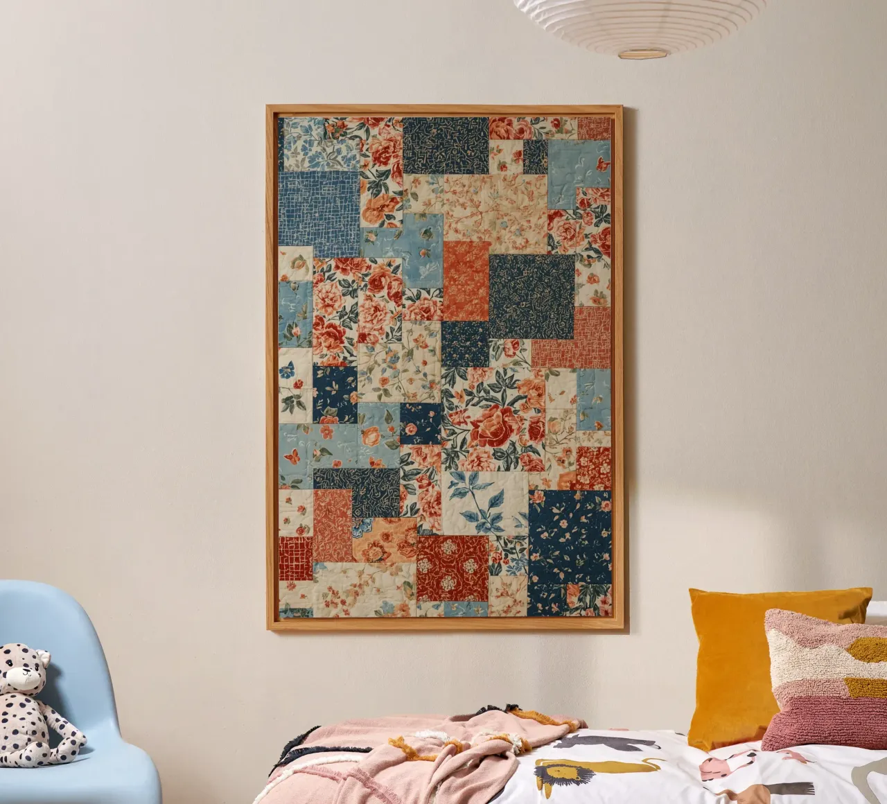 Patchwork Quilt with Floral and Geometric Patterns alu-dibond by DesignDoodle