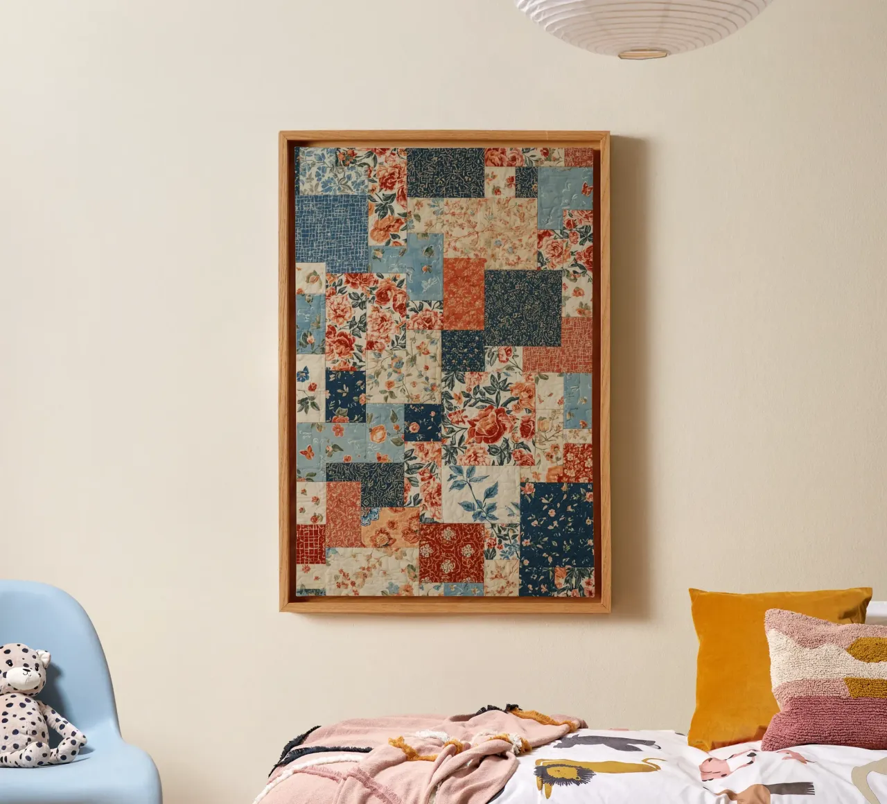 Patchwork Quilt with Floral and Geometric Patterns canvas by DesignDoodle