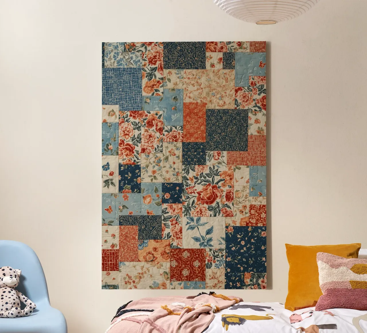 Patchwork Quilt with Floral and Geometric Patterns canvas by DesignDoodle
