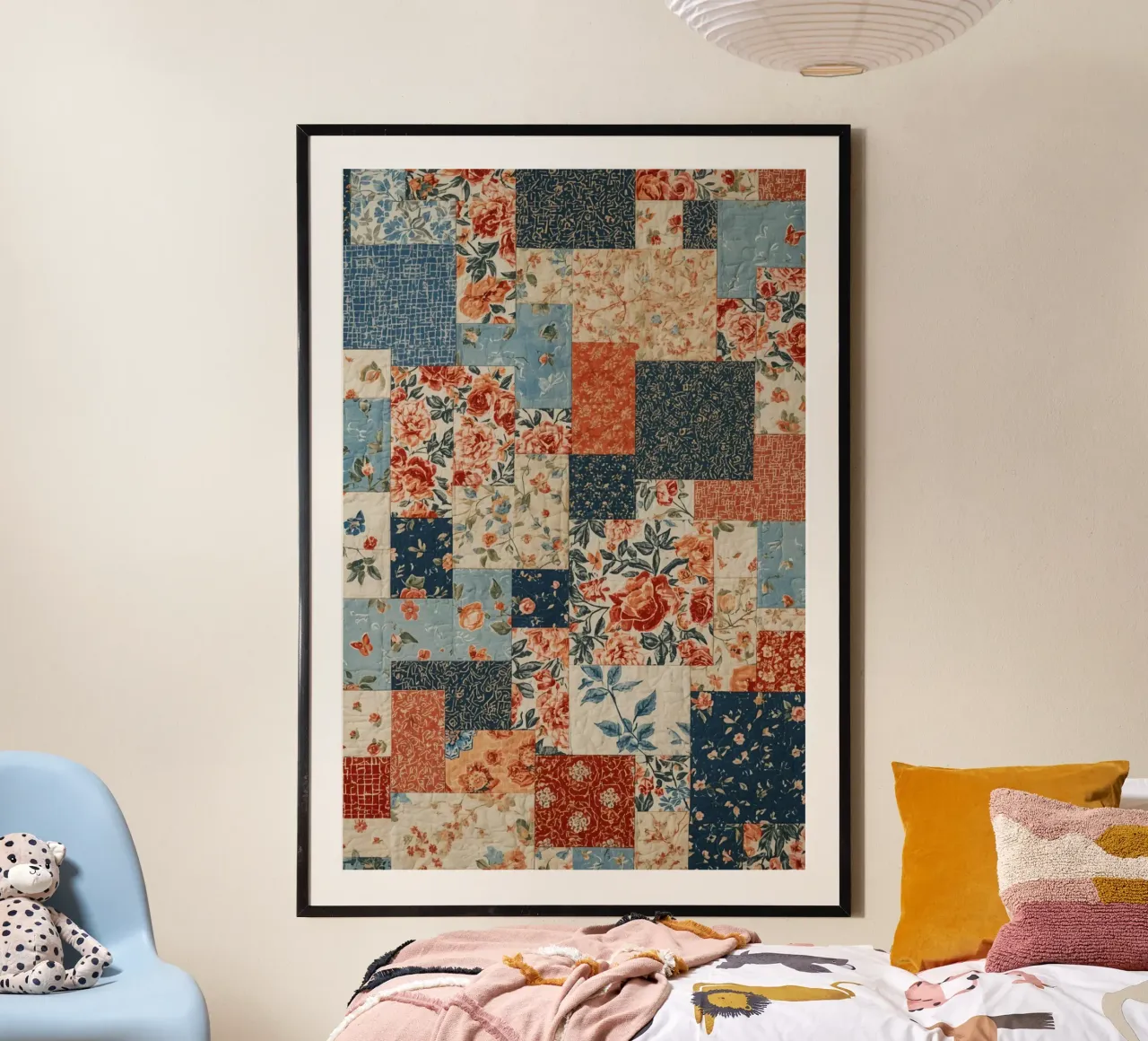 Patchwork Quilt with Floral and Geometric Patterns hahnemühle by DesignDoodle