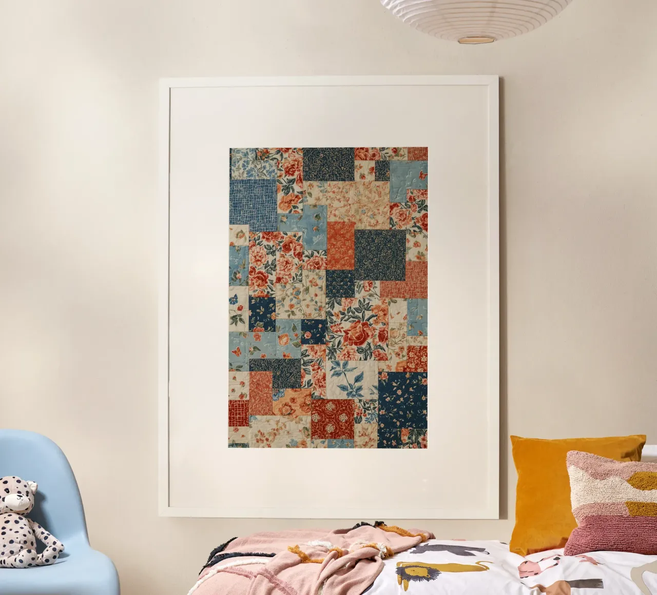 Patchwork Quilt with Floral and Geometric Patterns hahnemühle by DesignDoodle