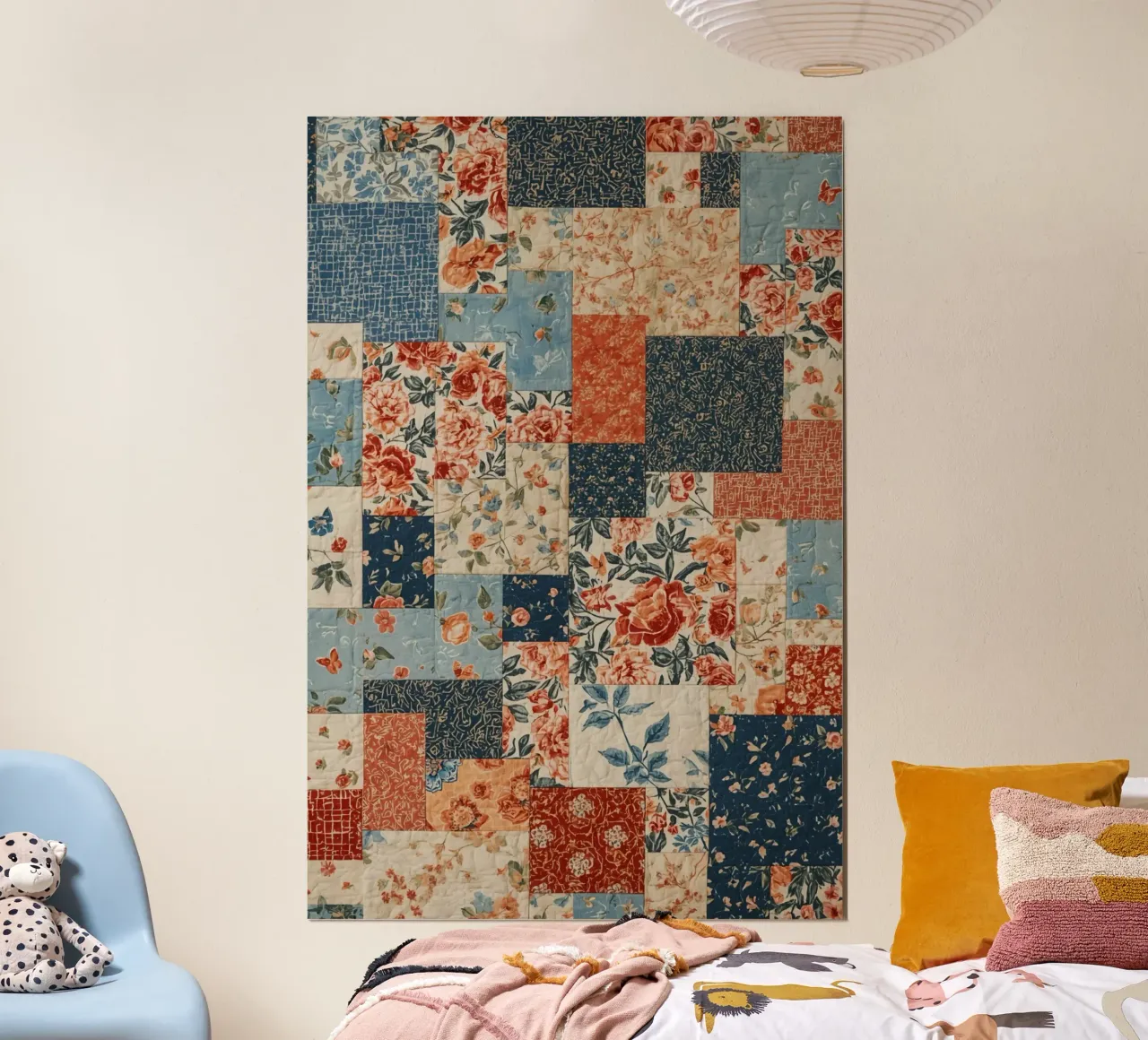 Patchwork Quilt with Floral and Geometric Patterns hahnemühle by DesignDoodle