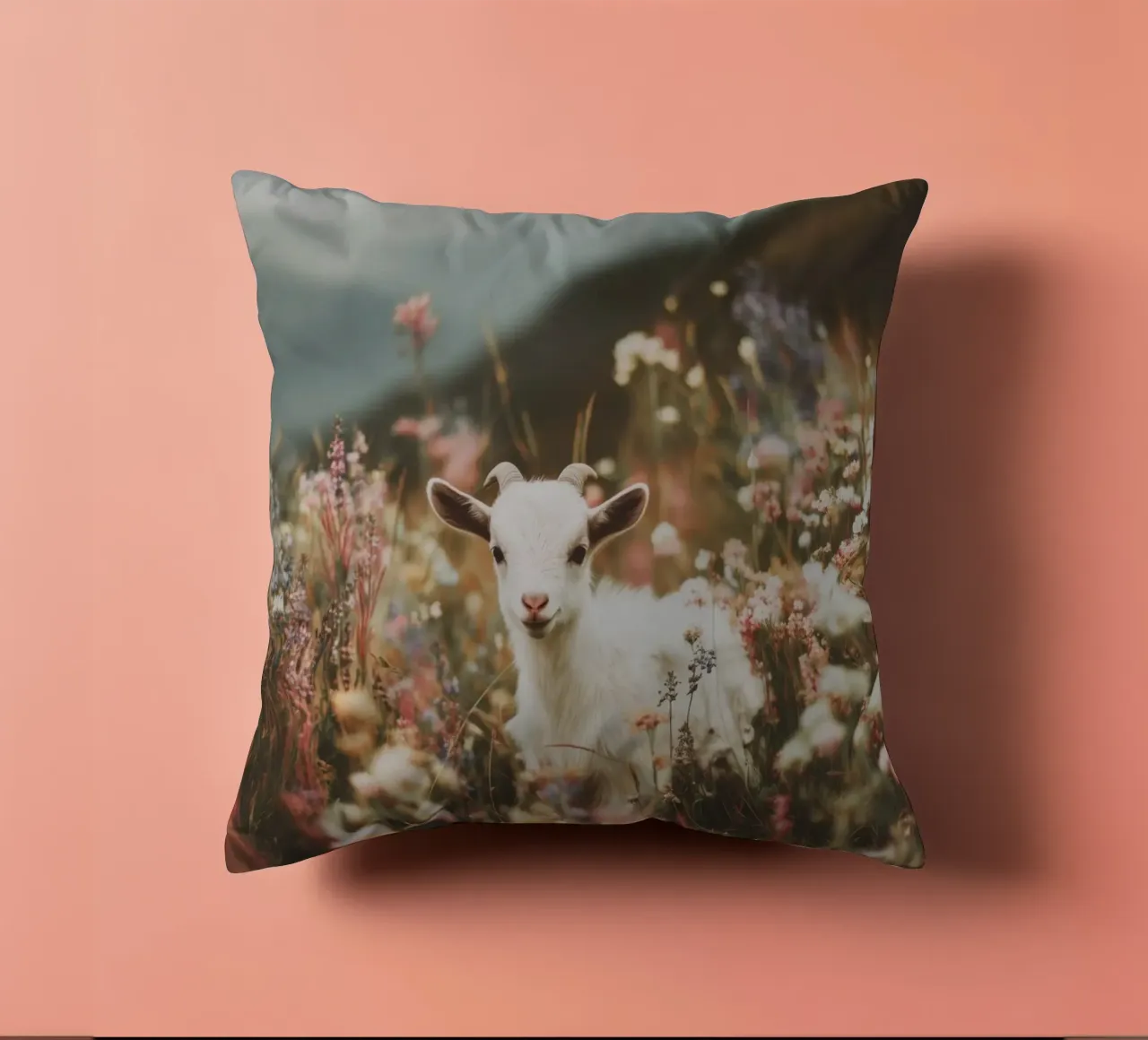 Goat In Bloom cuscino da treechild