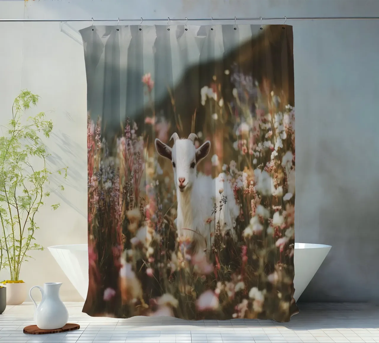 Goat In Bloom tenda da doccia da treechild