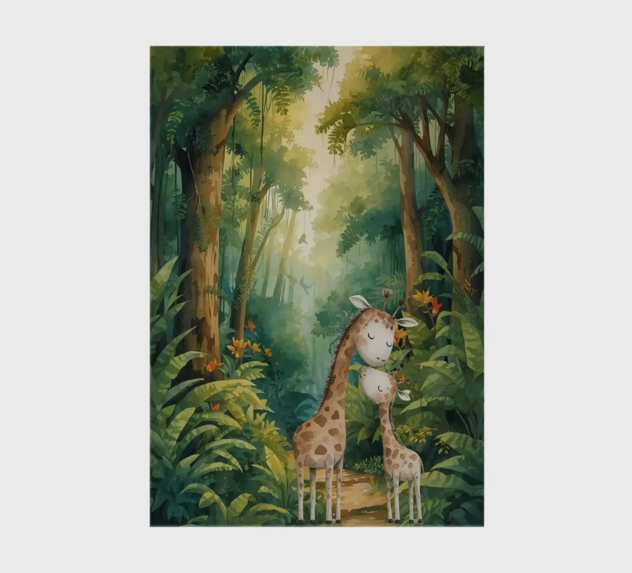 Peaceful Giraffes in Rainforest Path notebook by Doodle Dreams Art