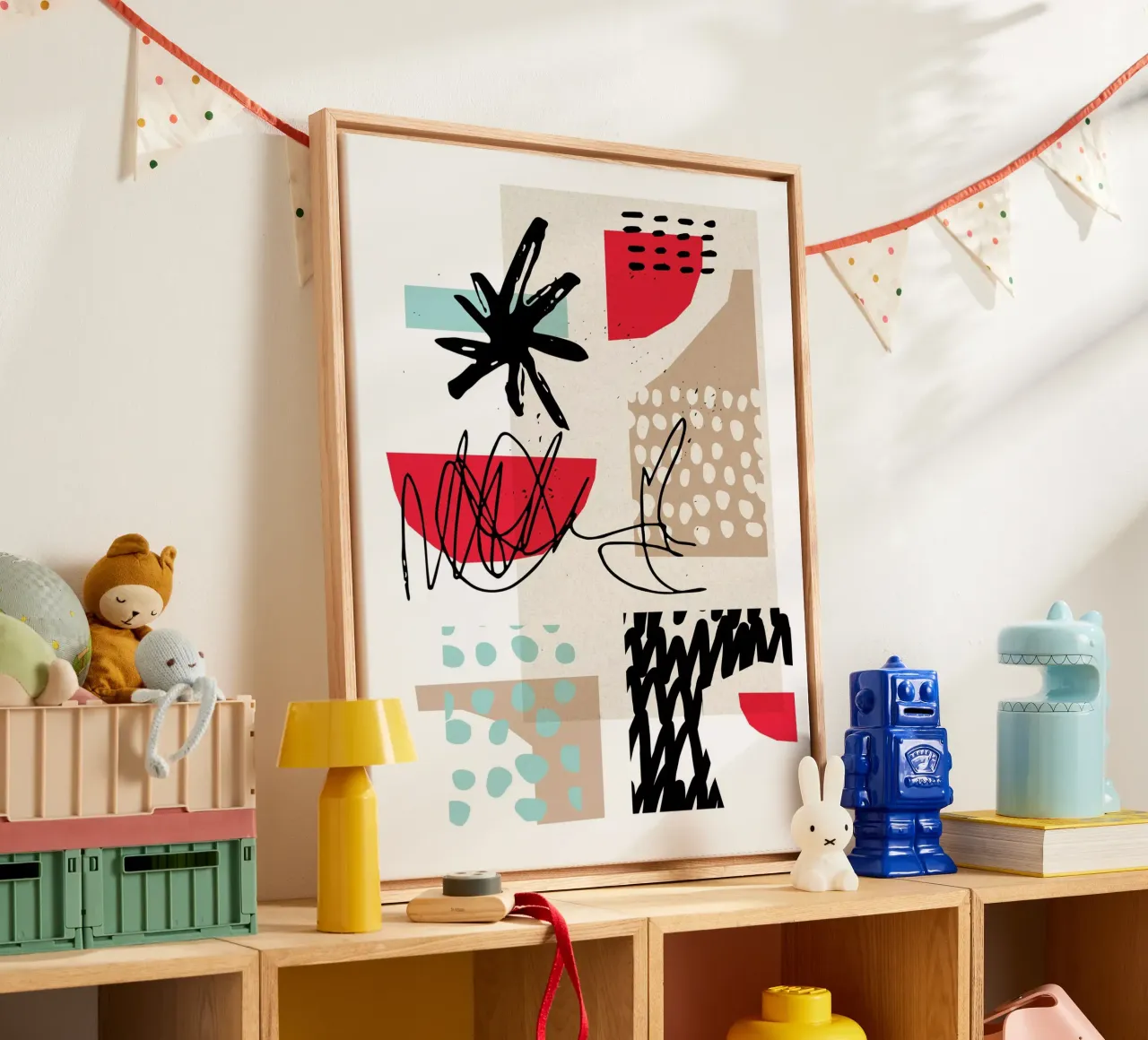 Rood abstract canvas met Baklijst van Kim Hubball Studio