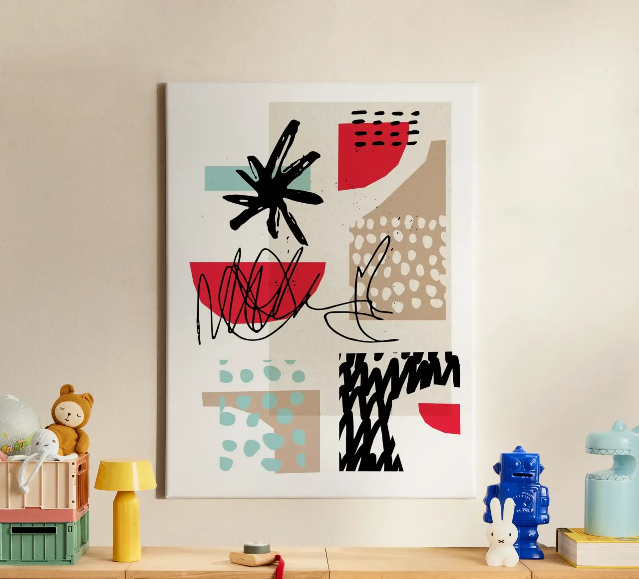 Rood abstract canvas met Baklijst van Kim Hubball Studio