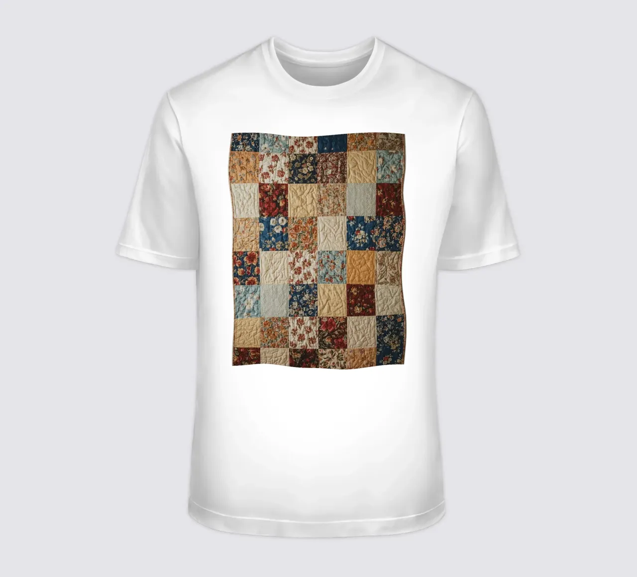 Trapunta patchwork con quadrati floreali e trapuntati t-shirt da DesignDoodle