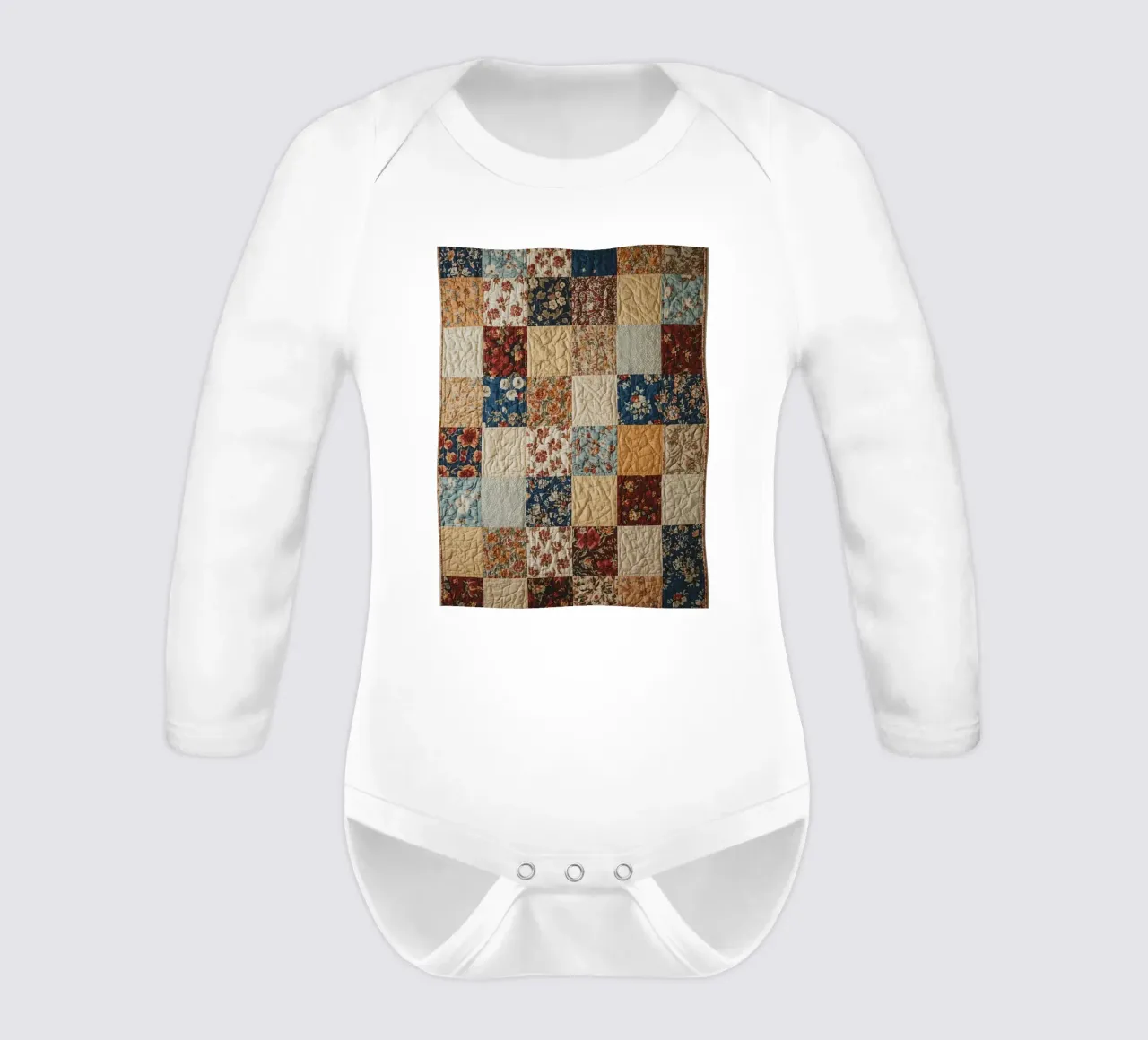 Trapunta patchwork con quadrati floreali e trapuntati body neonato maniche lunghe da DesignDoodle
