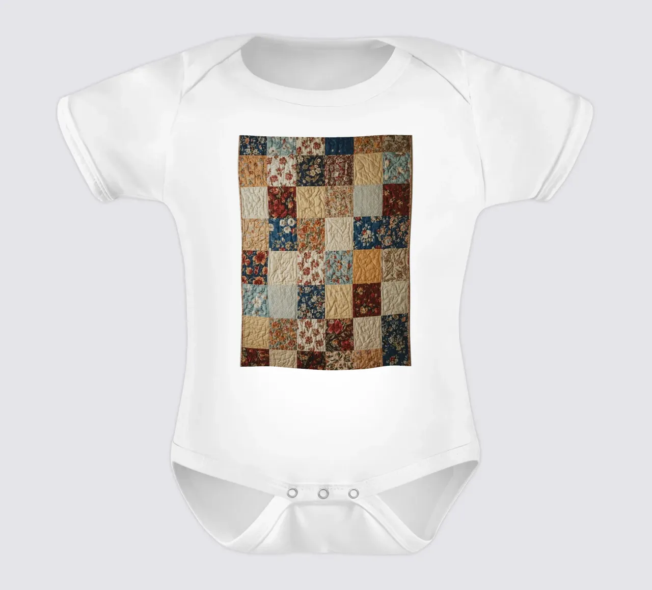Trapunta patchwork con quadrati floreali e trapuntati body neonato maniche corte da DesignDoodle