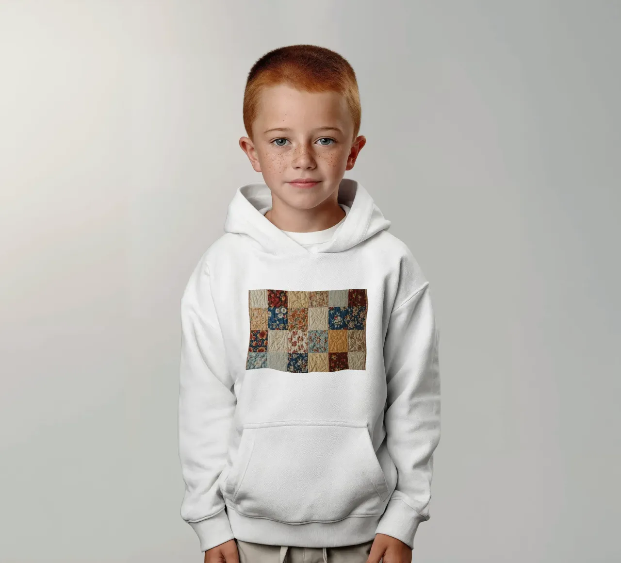 Trapunta patchwork con quadrati floreali e trapuntati felpa bambino con cappuccio da DesignDoodle