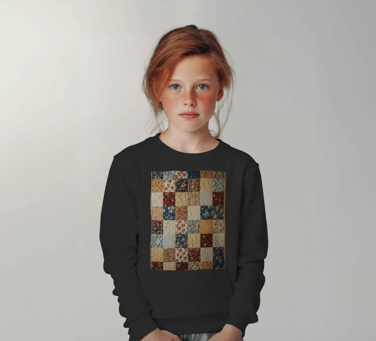 Patchwork-Quilt mit floralen und gesteppten Quadraten Kinder Sweatshirt von DesignDoodle