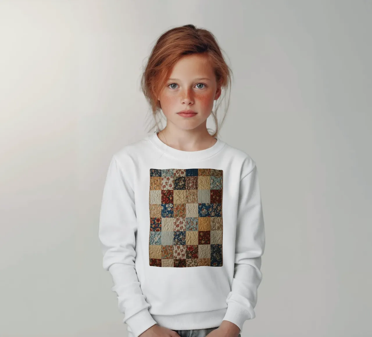Trapunta patchwork con quadrati floreali e trapuntati felpa bambino da DesignDoodle