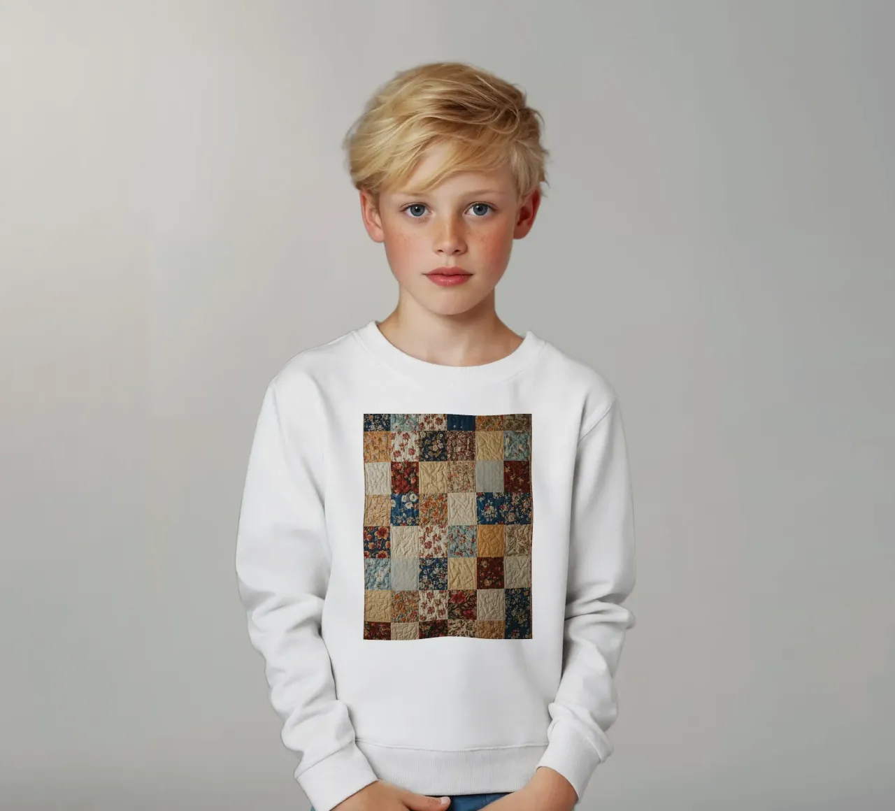 Trapunta patchwork con quadrati floreali e trapuntati felpa bambino da DesignDoodle