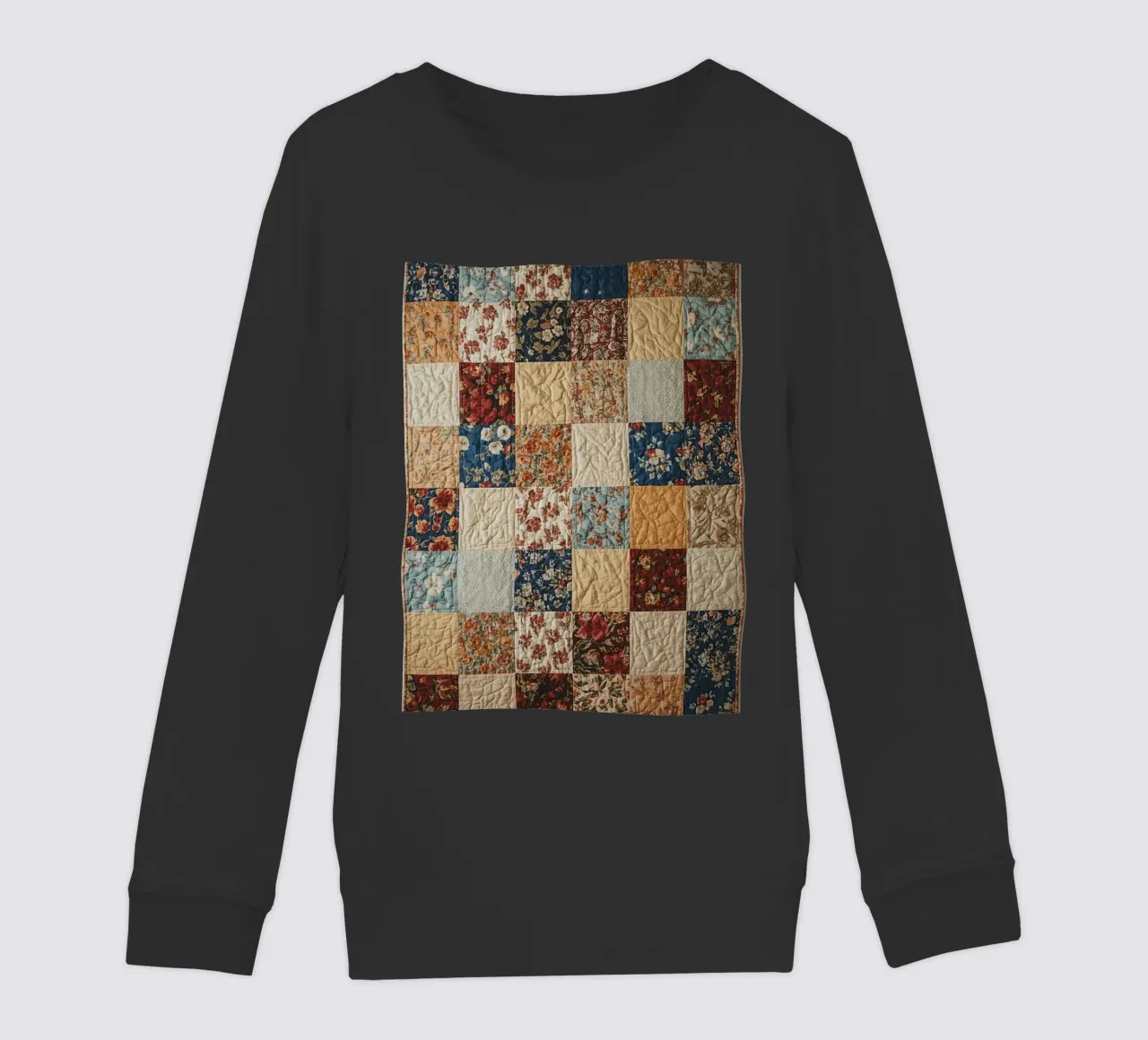 Patchwork-Quilt mit floralen und gesteppten Quadraten Kinder Sweatshirt von DesignDoodle
